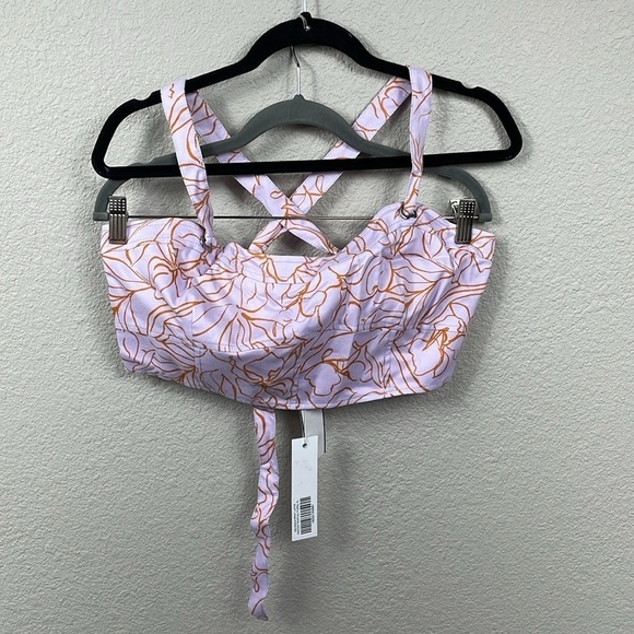 NWT Jonathan Simkhai Tilly Painted Tropical Floral Print Lupine Crop Top Sz XL - Picture 3 of 14